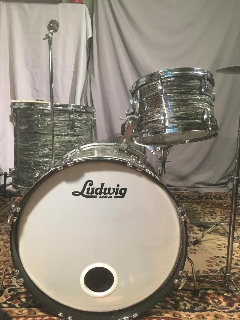 SOLD 60 s Vintage Ludwig Rogers Blue Oyster Pearl Drum Set Silverback Drum Shack